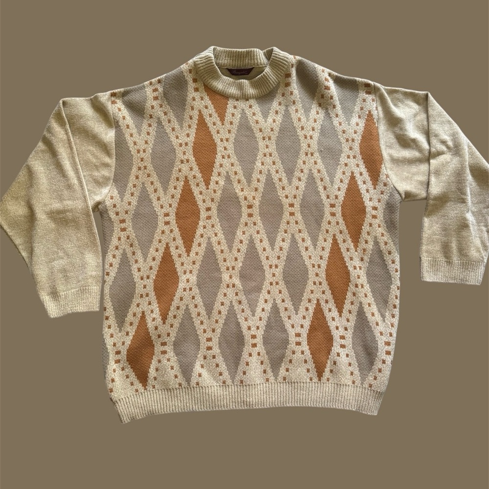 Men’s Bergati Sweater, 3XL Argyle Beige/Brown/Tan